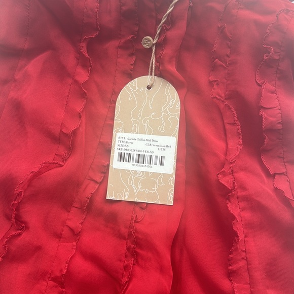 NWT Meshki Jacinta Chiffon Maxi Dress Ruffle Vermillion Red - Picture 6 of 6